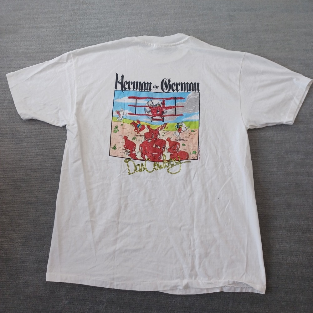 Herman The German & Das Cowboy Signed T-Shirt Mens XL White Graphic Print VTG